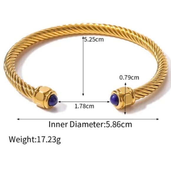 Natural Lapislazuli Stainless Steel Rib Bracelet Stainless Steel 14K Gold P - Picture 1 of 2